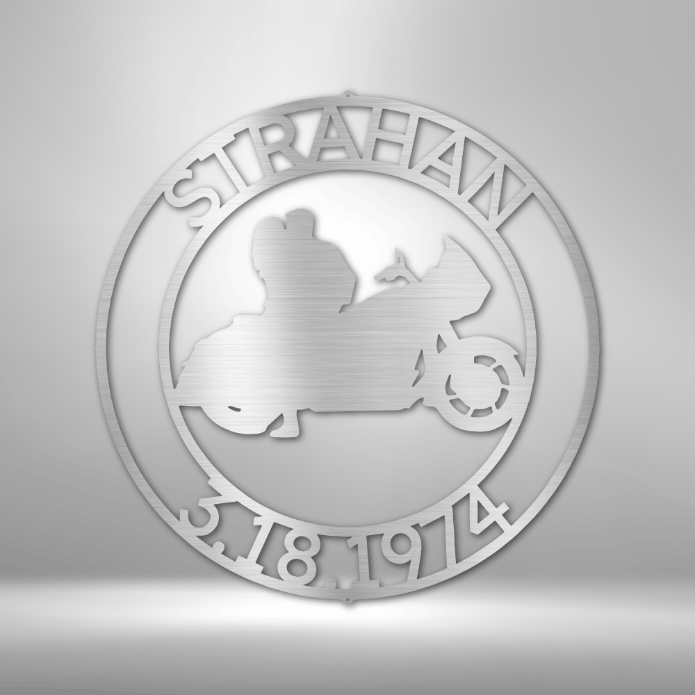 Couple Glide Motorcycle Round Personalized Steel Sign - Throttle Society